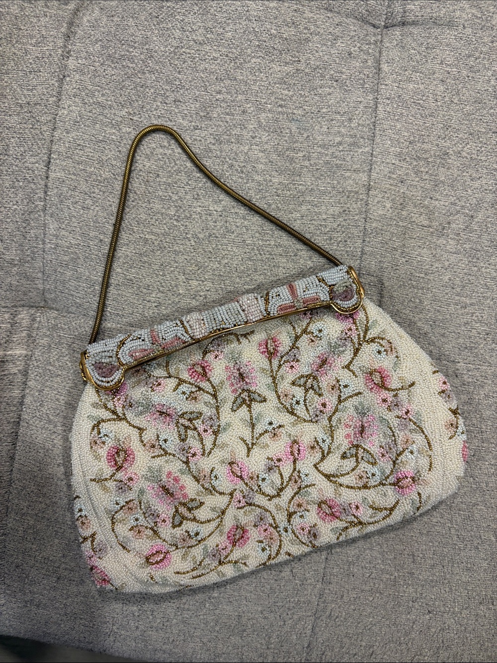 079 Beaded Floral Shoulder Bag hand made in France